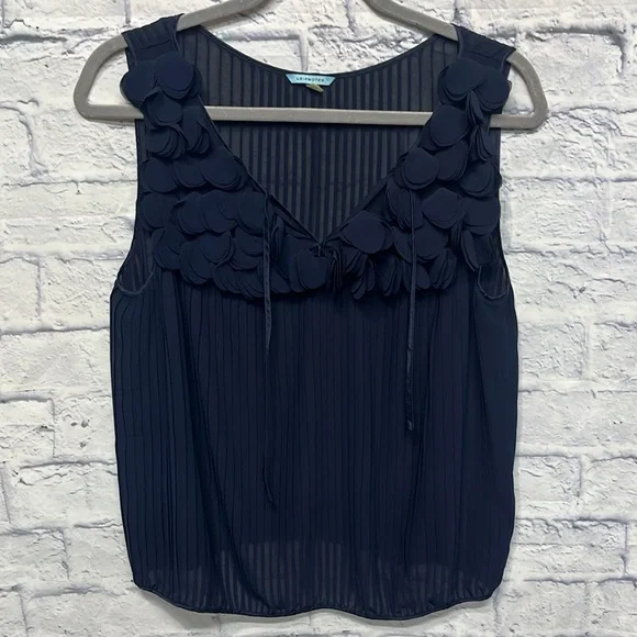 Anthropology Lief Notes Navy Chiffon Pleated Sleeveless Top - Picture 5 of 10